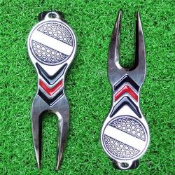 Antique magnetic divot tools / pitch fork with customized logo ball marker