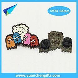 Soft enamel glowing pin with text stamp on back