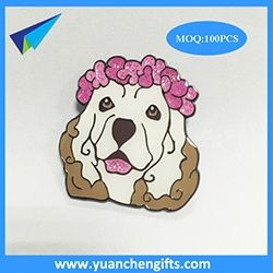 Glitter enamel dog shape lapel pin badge