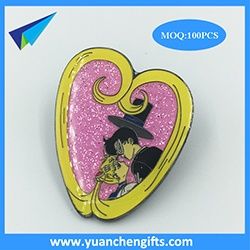 Pink glitter pin with full color logo
