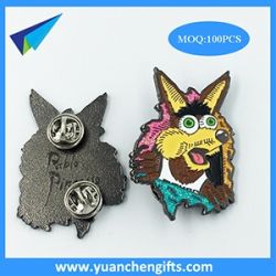 Fox design enamel pin with full color logo