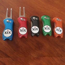 Golf divot tool with custom logo ball marker